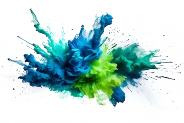  Blue and green color paint splashes smoke cloud isolated on transparent background - Generative AI © mr_marcom