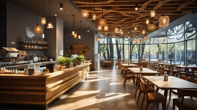 Interior of restaurant Wooden design