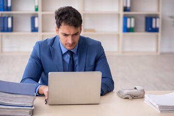 Young male employee working in the office