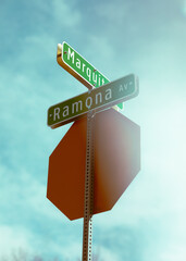 American suburban neighborhood stop sign Ramona Avenue 
