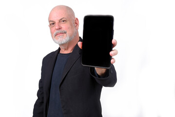 Naklejka premium adult man using cell phone communication technology use 