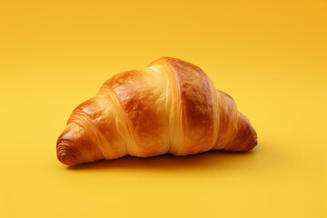 delicious croissant on yellow background, generative ai
