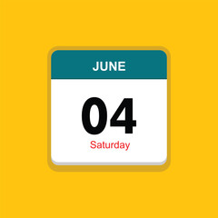 saturday 04 june icon with yellow background, calender icon