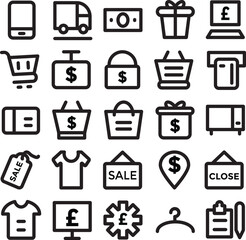 Pack of Shopping and Delivery Bold Line Icons

