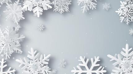 Naklejka na ściany i meble White Paper Cut Snow Flake Greeting Background Merry Christmas Illustration. Generative AI