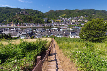 Traditional half-timbered houses on the banks of the Moselle River in Cochem.