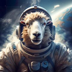 Goat astronaut sheep realistic animal. Generative AI