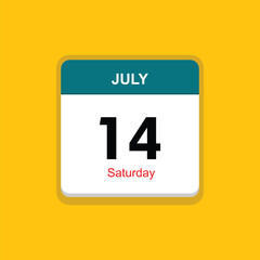 saturday 14 july icon with yellow background, calender icon