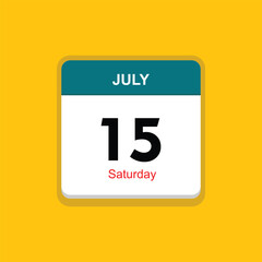 saturday 15 july icon with yellow background, calender icon