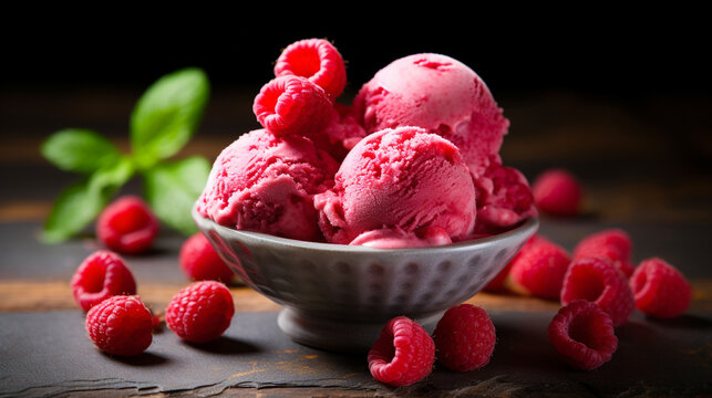 A Scoop Of Vibrant Pink Raspberry Ice Cream