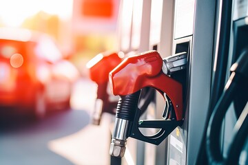 Gas station pump nozzle close up shot with copy space