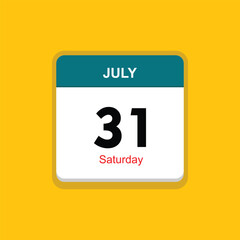 saturday 31 july icon with yellow background, calender icon