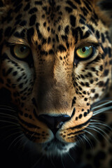 Obraz premium A close-up shot of a leopard's intense blue eyes, a mesmerizing and powerful image that captures the essence of the animal. AI Generative