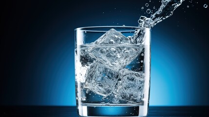 Commercial Composit of a Glass of Water on a Cyan Background.
