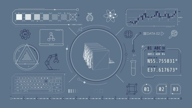 Animation of infographics about scientific data storage on alpha channel.