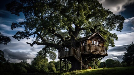 A Professional Shot of a Treehouse made of Wood.