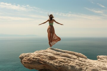 A Beautiful Girl Looking out from a Cliff.