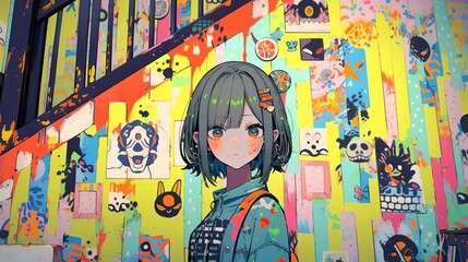 Fototapeta premium アニメ風女の子のイラスト,Generative AI AI画像