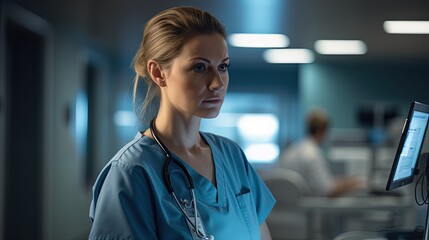 Fototapeta premium A Nurse in the Hospital while doing her Job.