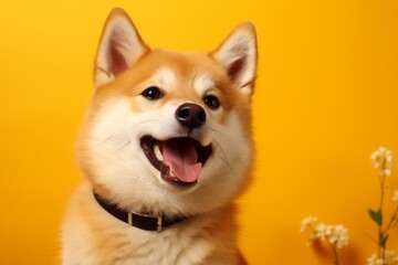 Shiba inu dog on a yellow background