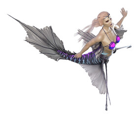 Mythical Mermaid on a rock Illustration 3D PNG 35