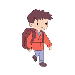 happy smile student boy walk go to school carrying backpack vector doodle kids illustration.