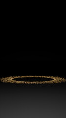 黒い背景にゴールドの輝き。商品用の円形スペース。光線あり。（縦長）