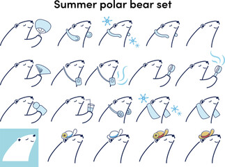 クールグッズを使用するシロクマのイラストセット
