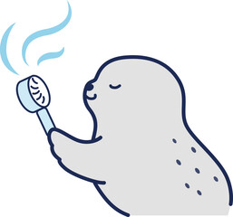 ミニ扇風機を使うアザラシのイラスト