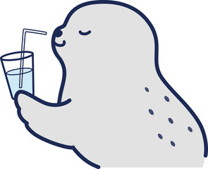冷たい飲み物を飲むアザラシのイラスト © Daphnia