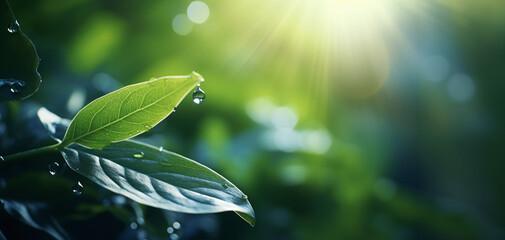 green leaf in sunlight, macro. An amazing artistic image of the purity and freshness of nature. With space for text