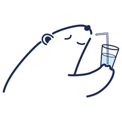冷たい飲み物を飲むシロクマのイラスト