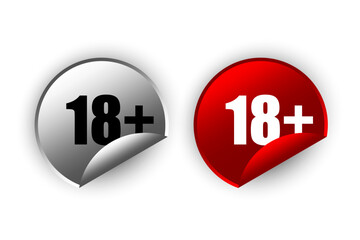 Under 18 sticker lable. Adults only 18 years sticky label. 18 adults only concept sticker. Vector illustration. Eps 10.