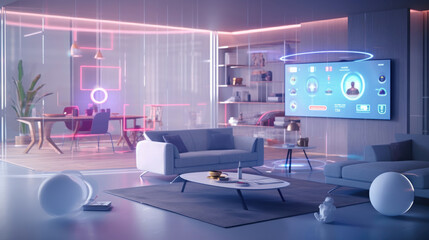 A smart home setup. A modern living space equipped with smart home devices like smart lights, thermostats, and voice - controlled assistants