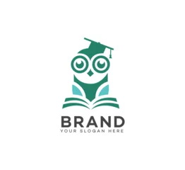 Fototapete Eulen-Cartoons owl education logo Design Template Vector icon