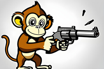 cartoon of a monkey with gun.
Generative AI. - obrazy, fototapety, plakaty