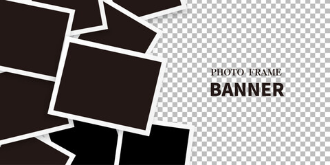 banner of empty photo frames compositions. Realistic vector mockups. Retro photo frames with shadow isolated on transparent background.
