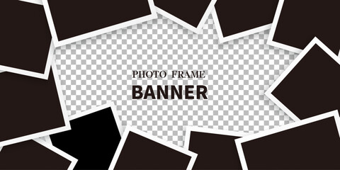 banner of empty photo frames compositions. Realistic vector mockups. Retro photo frames with shadow isolated on transparent background.	