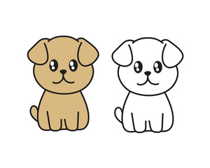 kawaii style cute dog characters sticker vector illustrations with line art and colored