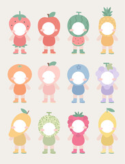 다양한 과일 캐릭터 얼굴 합성 일러스트 세트