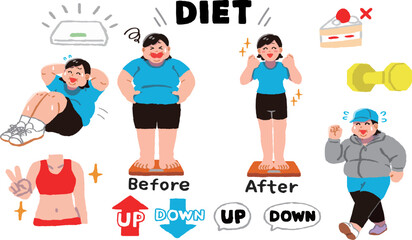 ダイエットに励む女性イラストセット