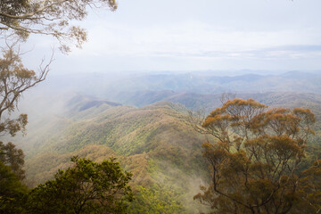 Misty mountains as seen from Point Lookout in New England National Park in Eastern Australia