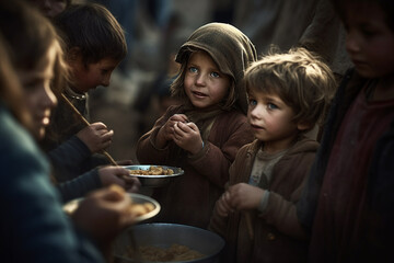 World humanitarian day. A helping hand to those affected by war and famine. A social problem. Camp. Refugees. Agust 19. In need of protection, food, homes. Search for a better life. Generative AI