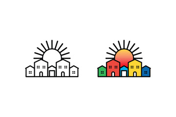 colored house and sun vector