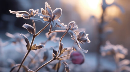 The captivating beauty of ice flowers blooming outside during the winter season. Beautiful ice flowers