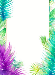 Fototapeta na wymiar Hand drawn branches and leaves of tropical plants background, Generative AI