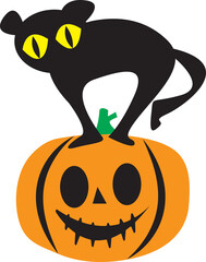 The  black cat and jack o lantern character design for halloween concept