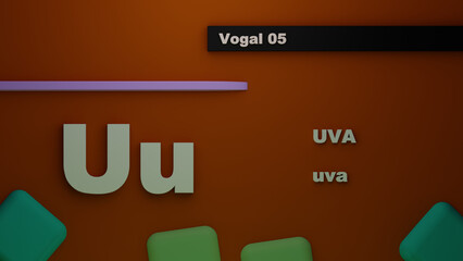 3D rendering of the lowercase and uppercase U vowel of Uva