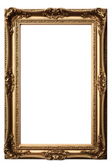 Vintage rectangle portrait picture frame with a blank canvas with white background isolated PNG