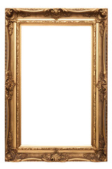 Vintage rectangle portrait picture frame with a blank canvas with white background isolated PNG